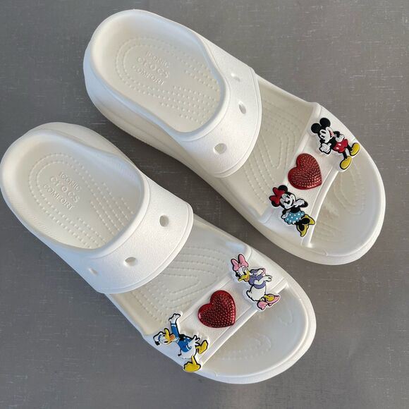 CROCS Classic Crush Platform Sandal Chunky Slides Mickey Minnie Disney Charms W8 - Picture 13 of 13